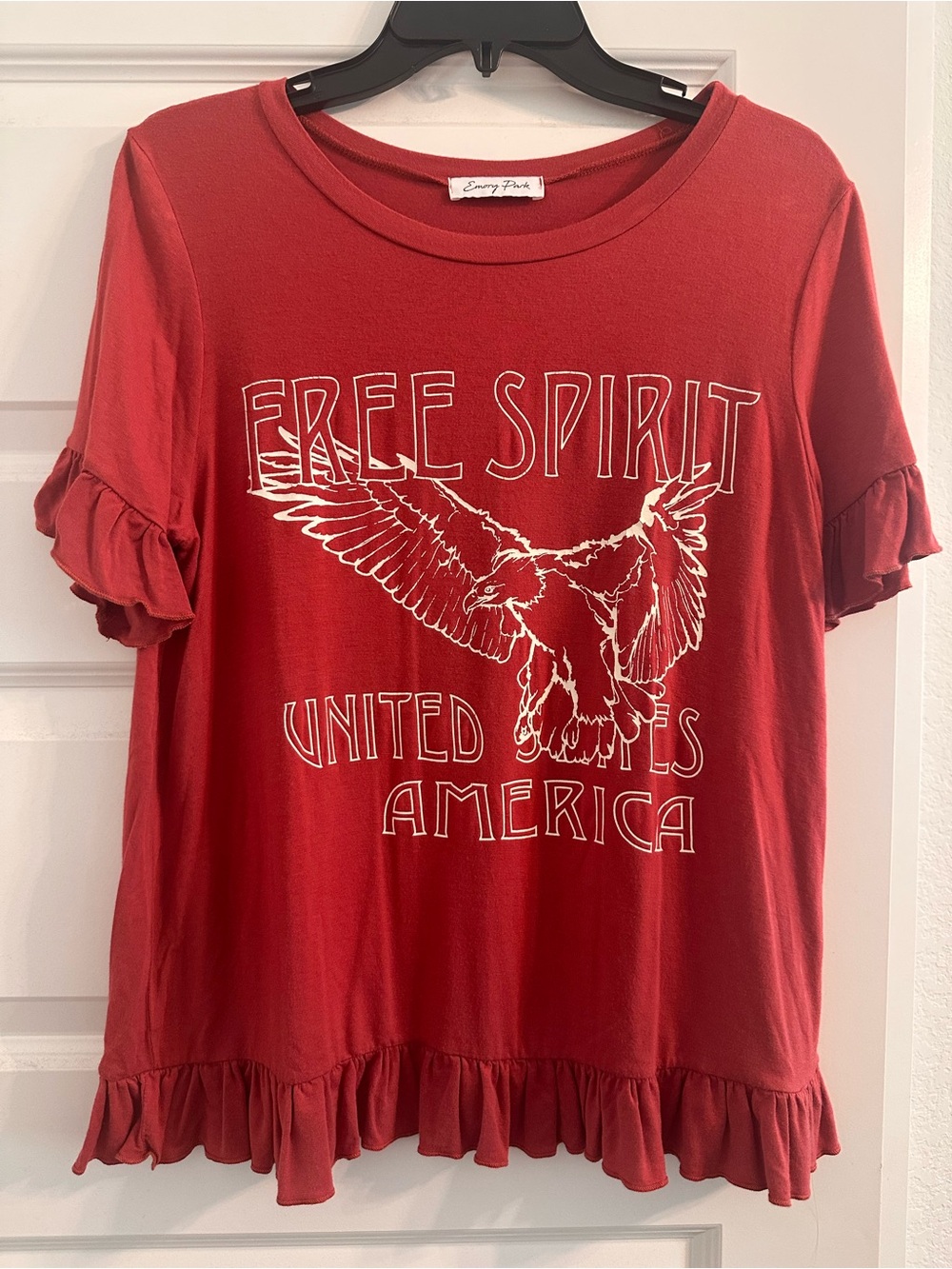 Emory Park Red "Free Spirit" Ruffle Sleeve Tee